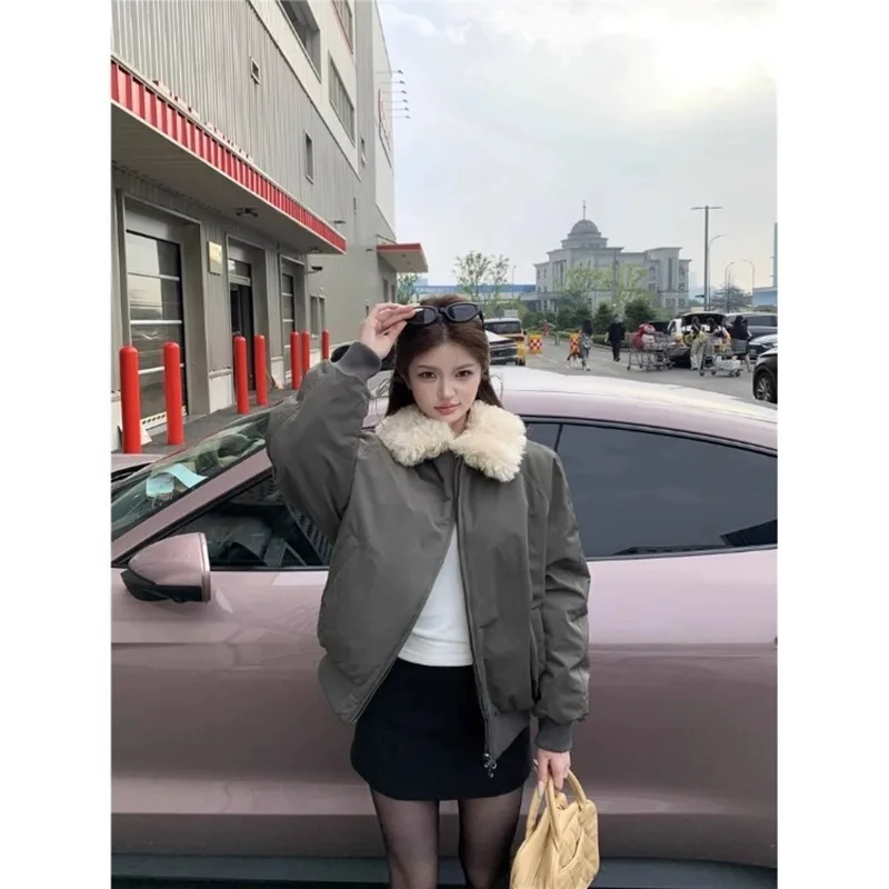 ONE TO WAN American Style Furry Collar Jacket Thickened Long Sleeve Women's Cotton Coat Warm Design Winter New Arrival Autumn