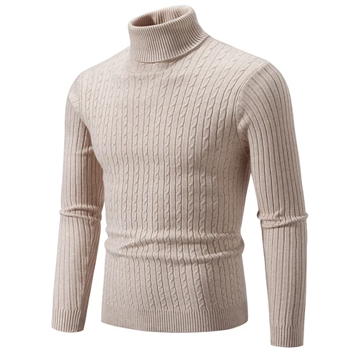 Imagen 2 del producto Nuevo suéter de cuello alto para hombre, jersey de Color sólido, tejido cálido, informal, sudadera de cuello alto, Tops de lana para hombre para invierno al aire libre