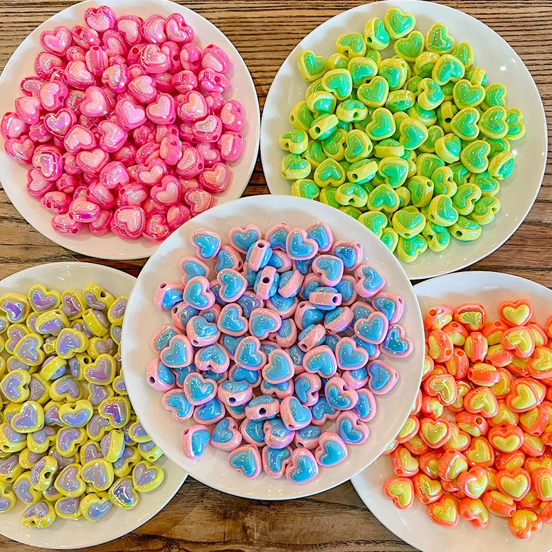 Perles Colorées en Forme de Cœur, en Acrylique UV, pour Bijoux, Bracelet, Collier, Téléphone, 17mm, 20 Pièces