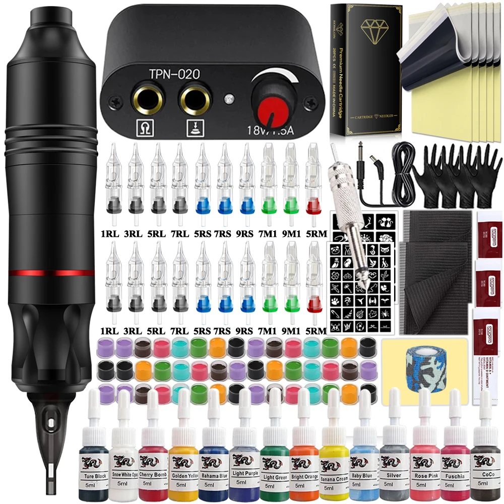 

Набор ручек для татуировки, набор вращающихся ручек с блоком питания для татуировки, картриджей, иглы, чернила, аксессуары для начинающих татуировщиков