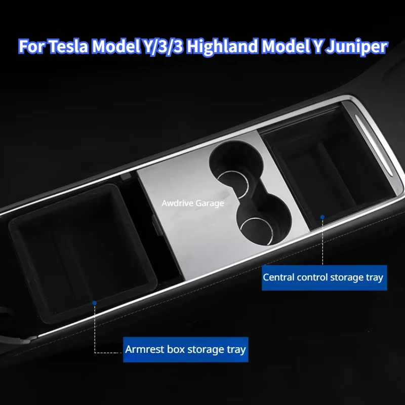 For Tesla Model 3/Y/3 Highland Model Y Juniper Central Control Storage Box Organizer Tray Armrest Cubby Drawer Car Accessories