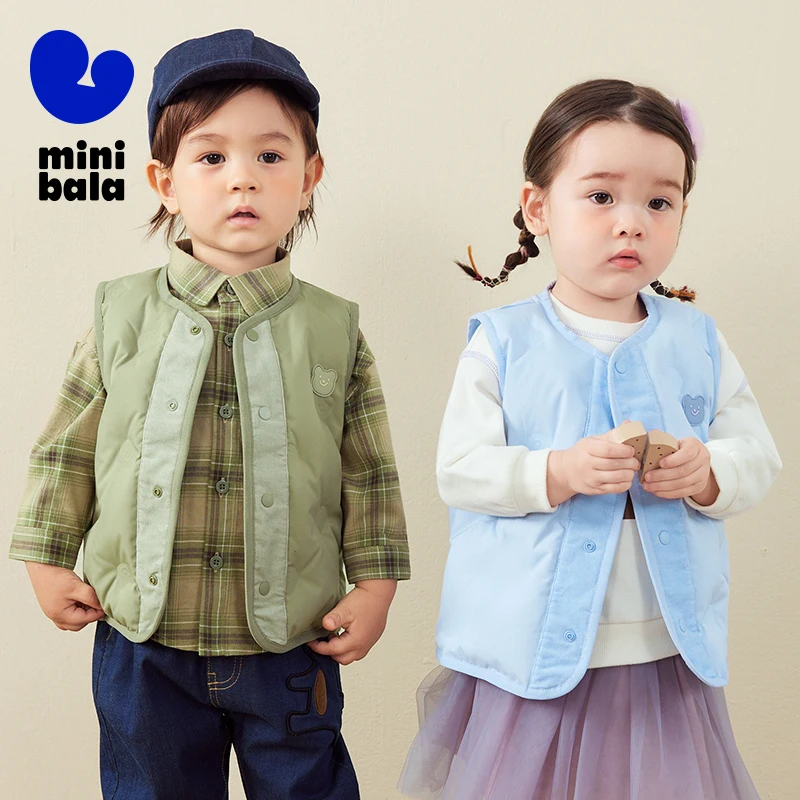 Mini Bala Cute Collarless Down Vest for Boys and Girls Winter New Product Baby Warm Fashionable Down Vest