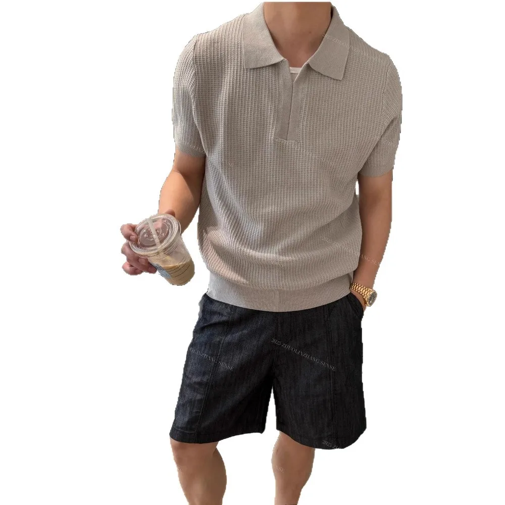 Short-sleeved Polo Shirt for Men in Summer, Light and Breathable Seagull Collar Handsome Half-sleeved T-shirt Trendy