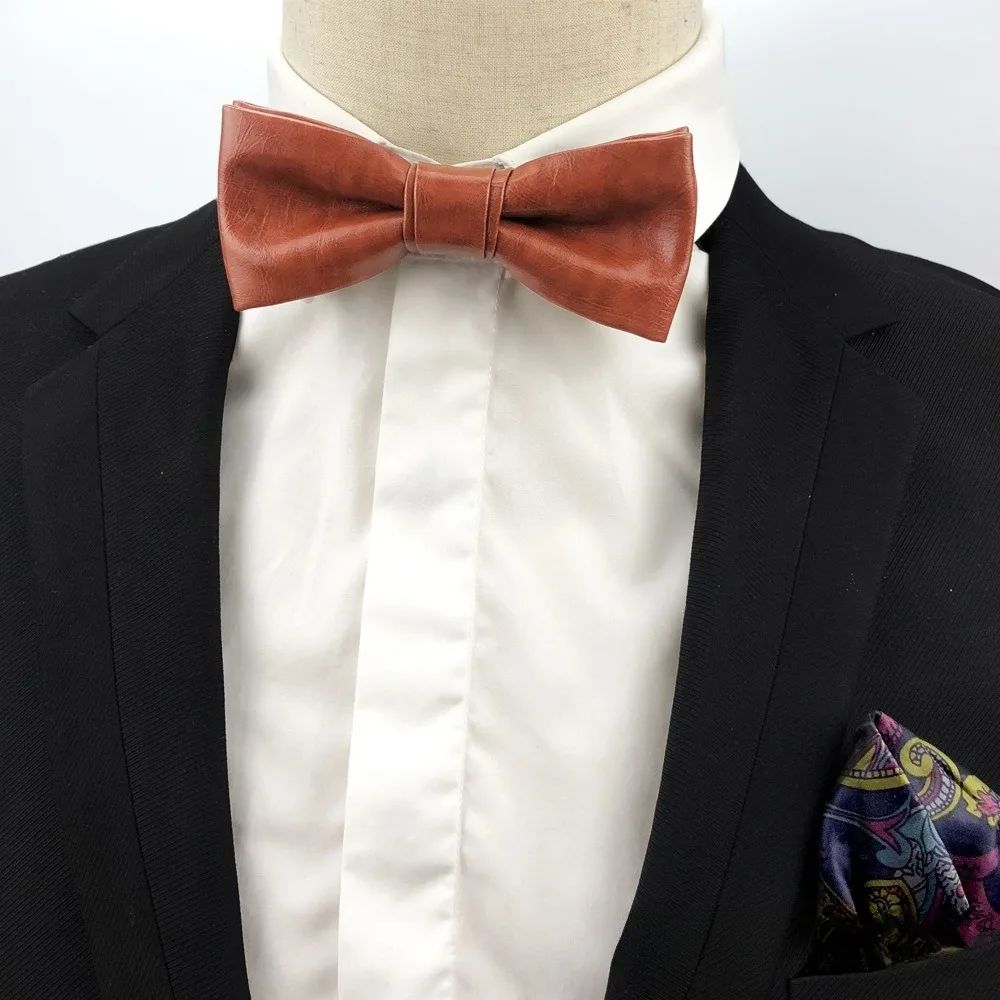 

Classic Solid Color PU Leather Bow Tie Adjustable Soft Men Necktie Bowknot Textured Retro Cravat Shirt