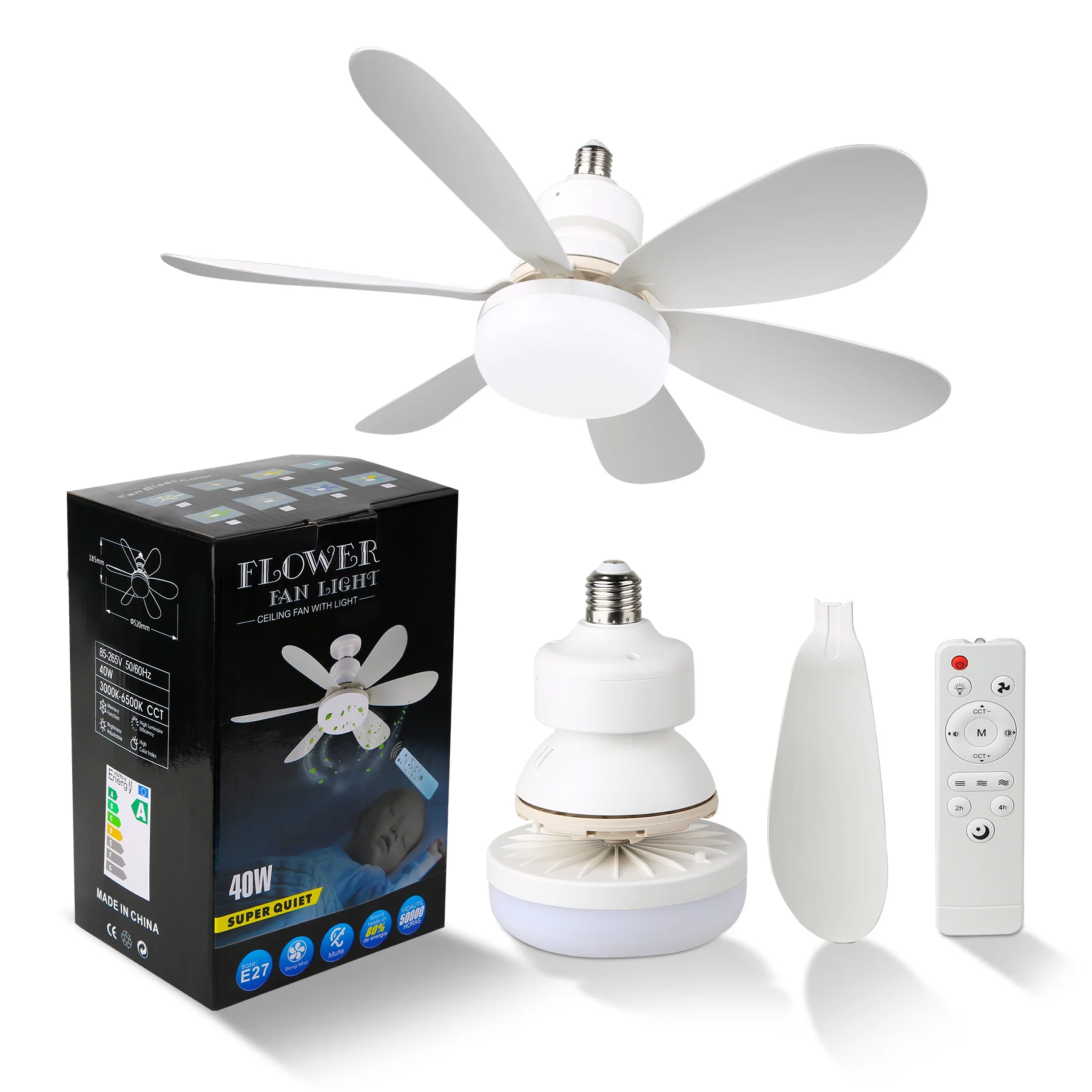 2026 NEW Ceiling Fan Lights 40W LED Indoor Light Remote Control for Bedroom Living Room Ceiling Fan Lights E27 Light Bulb Blade