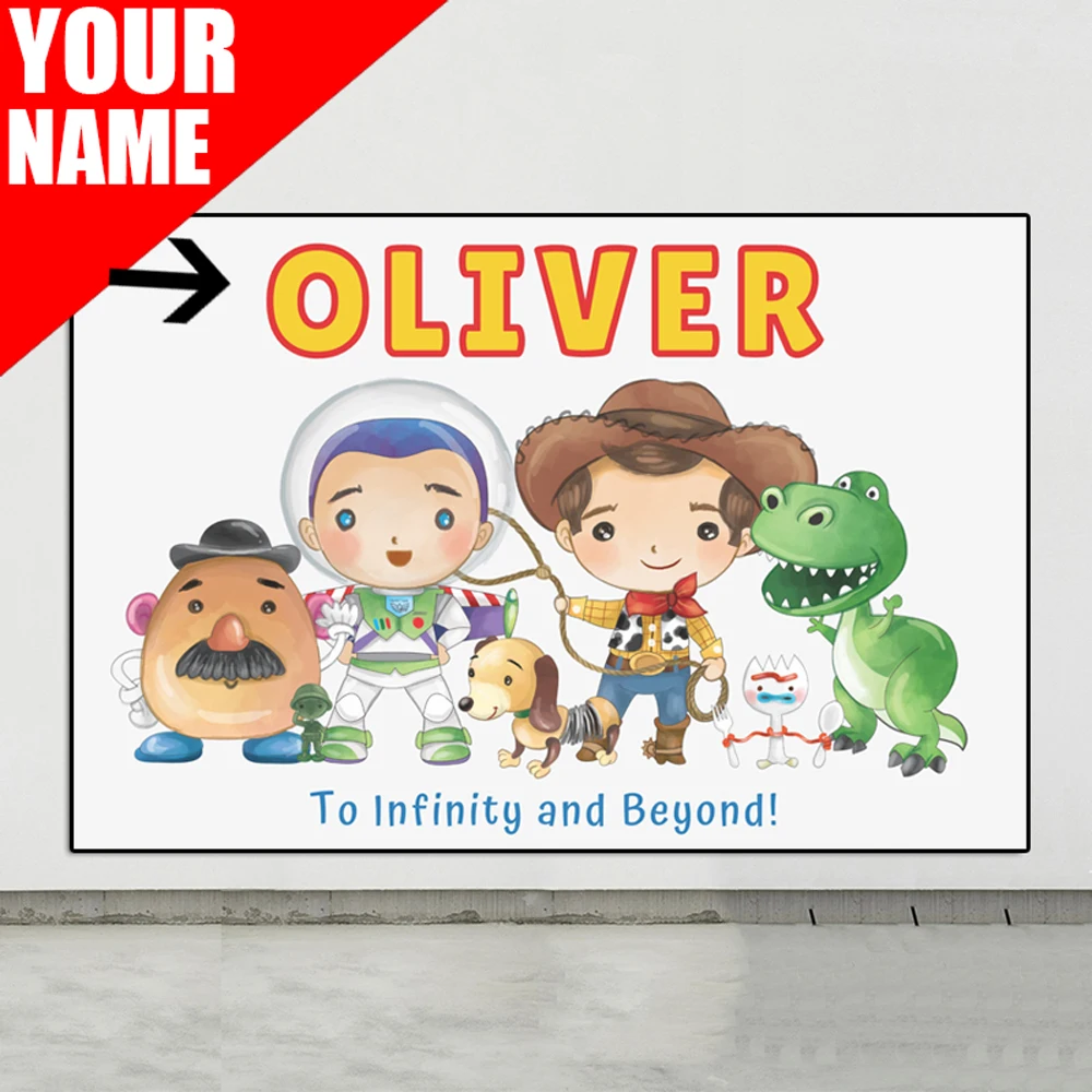 Personalized Toy Story Name Custom Poster Disney Woody And Buzz Lightyear Canvas Painting Wall Art Kids Room Home Decoration