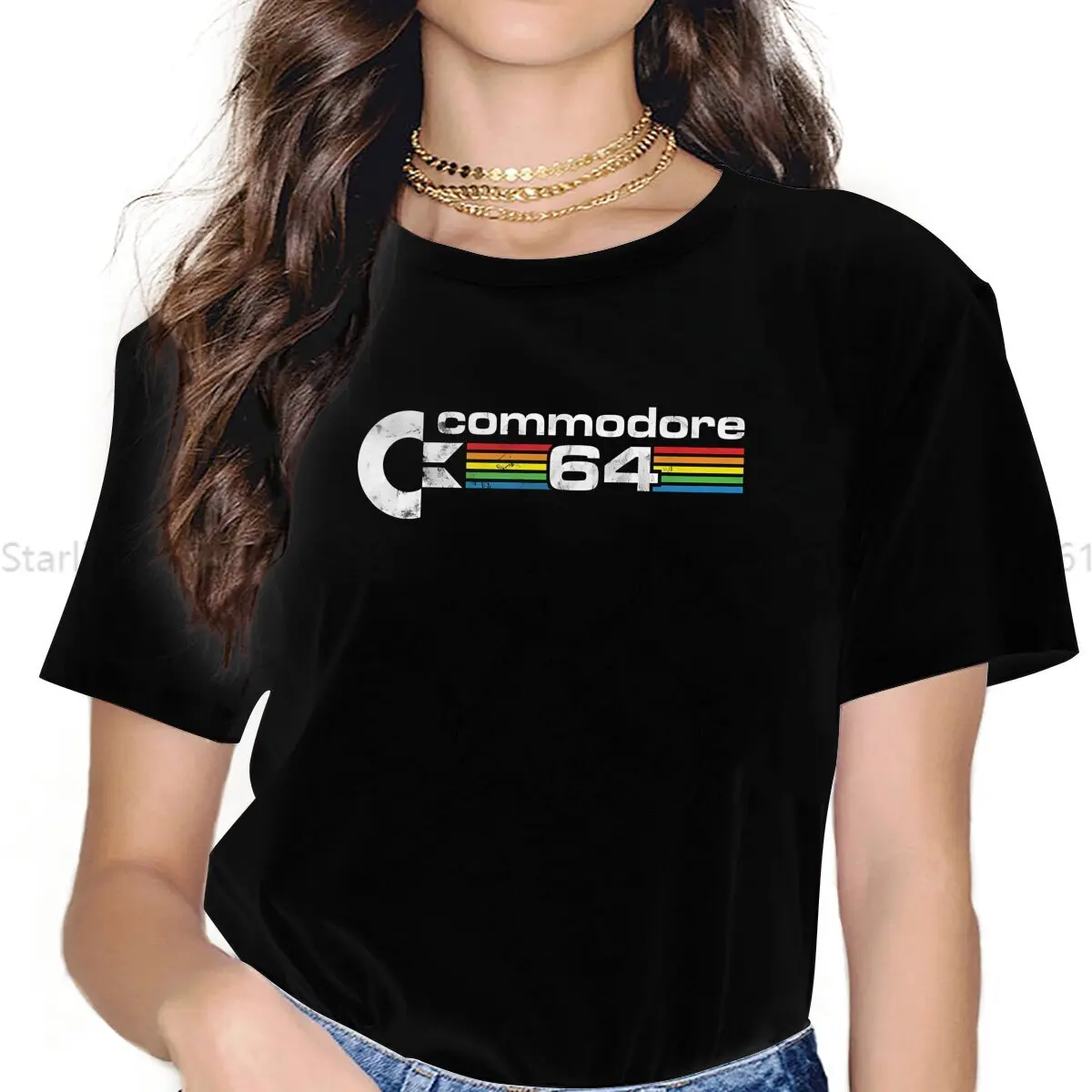 Retro Rainbow Women's T Shirt Commodore C64 Ladies Tees Kawaii Polyester Tops Graphic Tshirt y2k Hipster