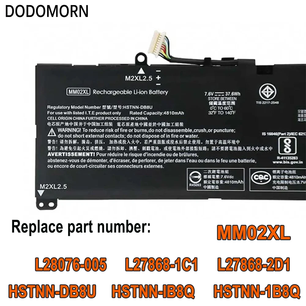 dodomorn mm02xl بطارية كمبيوتر محمول ينطبق على حصان pavilion 13-an0001na 13-an0020ca 13-aan0065ur hstnn-db8u l28076-005 l27868-1c1 hstnn-ib8q