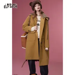 ELFSACK Plus Size Hoodied Coats Women 2023 Winter New Korean Fashion Mid-length Outwears