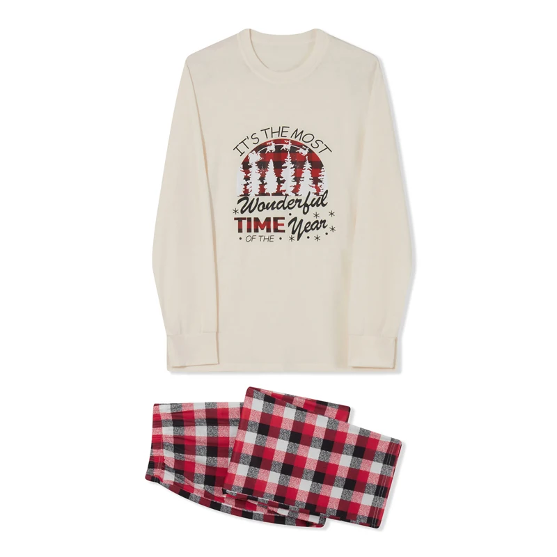 

Christmas Family Matching Pajamas Set Long Sleeve Letter Print Tops and Plaid Pants Sleepwear Outfits for Adults and Kids