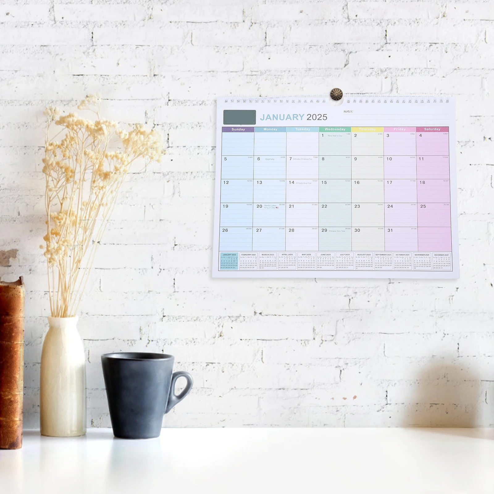 تقويم معلق على الحائط، مخطط شهري، ربط حلزوني، تصميم عمودي، عطلات، مكتب عائلي، منزل، جمالي، فليب سنوي #6