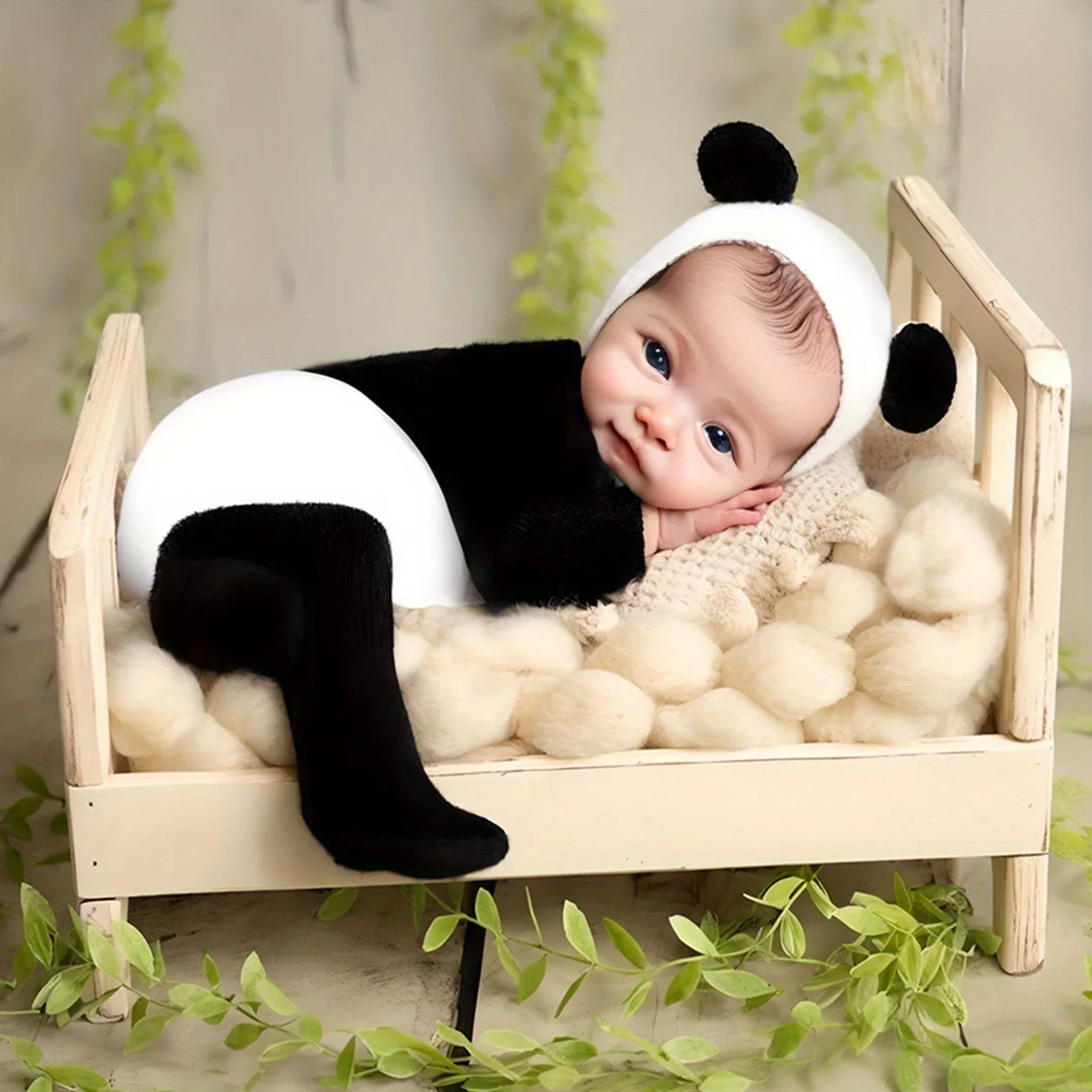 Baby prop Photography two-piece cute foot onesie baby photo session - Panda themed newborn photography