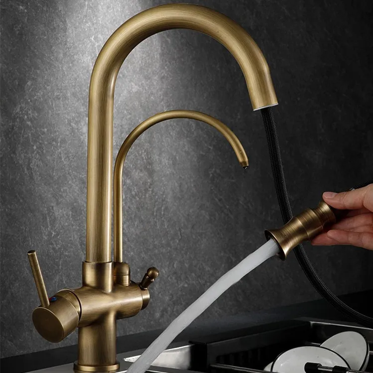 Antique Touch Kitchen Faucet with Pull Down Sprayer Hot Cold Kitchen Sink Mixer Taps Smart 3 Ways Pure Sensor Touch Kitchen Tap