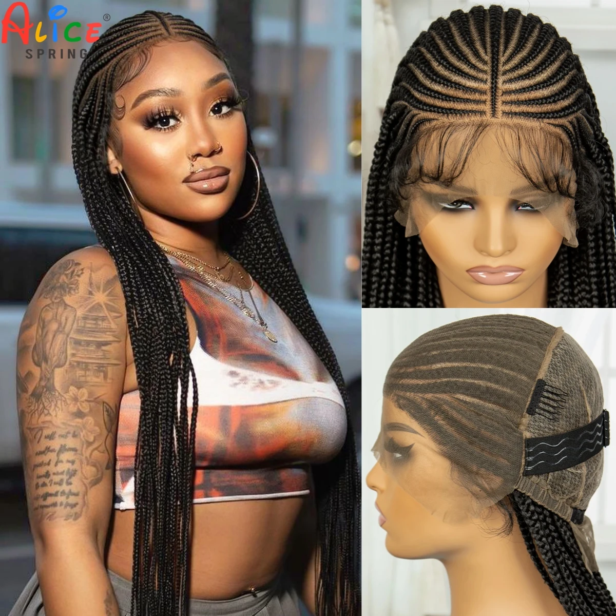 36in Cornrow Braided Wigs Synthetic Full Lace Braiding Hair Wig for Black Women  Knotless Lace Frontal Braids Wig with Baby Hair