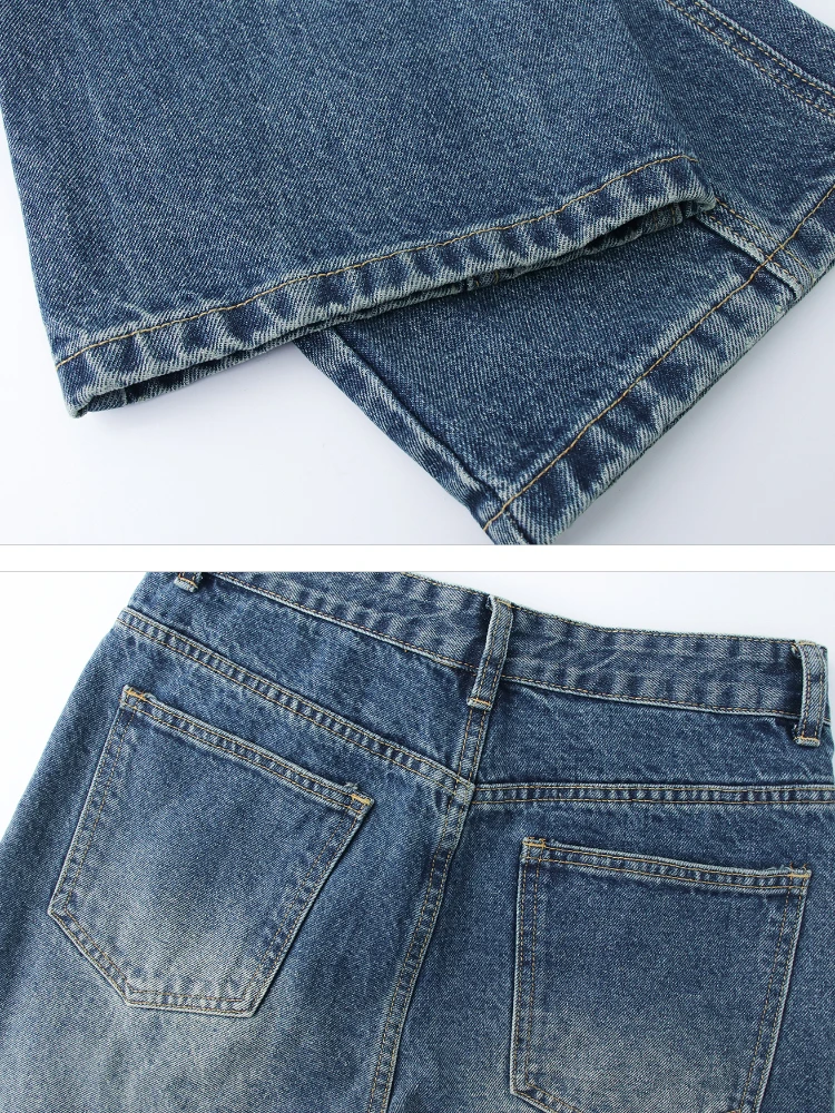 Vaqueros empalmados de pierna ancha para hombre, estilo coreano, Hipster que combina con todo, holgado, de cintura alta, para uso diario, S-3XL vaquero Retro básico