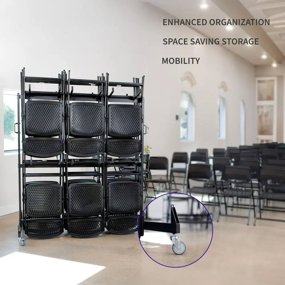 

Folding Chair and Table Mobile Cart with Outdoor Cover and Straps, 84 Count Dual Sided Chair Storage with Adjustable Lower Rack