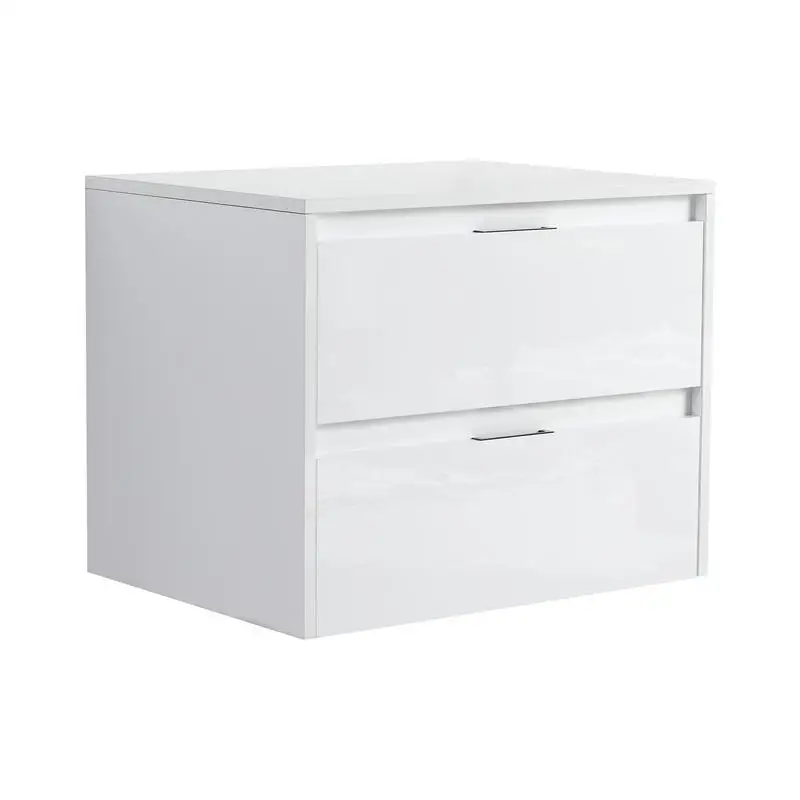 

24" Bathroom Wall Cabinet, Soft Close Drawers, Floating Design, Glossy White, KD Pack
