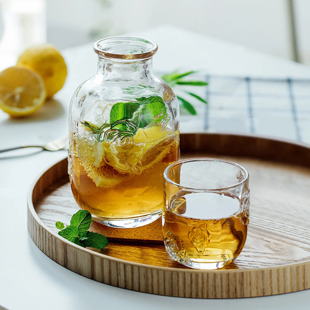 

Vintage Embossed Floral Glass Teapot Cup Set Elegant Home Use Fruit Juice Cold Drinks Decorative Glassware Glass Teapot