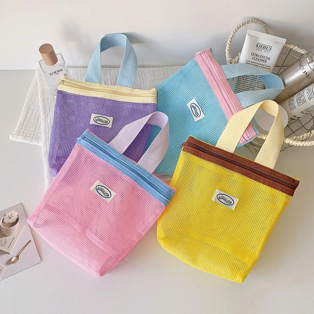 INS корейская летняя сетчатая большая сумка, маленькая косметичка, складная портативная сумка для туалетных принадлежностей, женская пляжная сумка