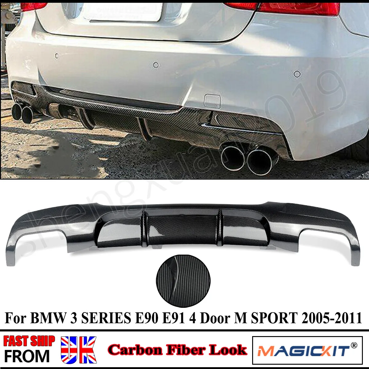 

Rear Lip Diffuser Bumper For BMW 3 Series E90 E91 318d 320i 330i 340 M Sport 2005-2011 Carbon Look Rear Valance Diffuser Spoiler