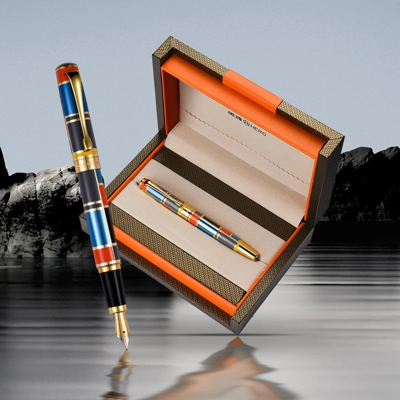 

Перьевая ручка Hero 767, высококачественная с золотой отделкой, цветная чернильная ручка, иридиевое среднее перо для бизнес-подарочной ручки HF001