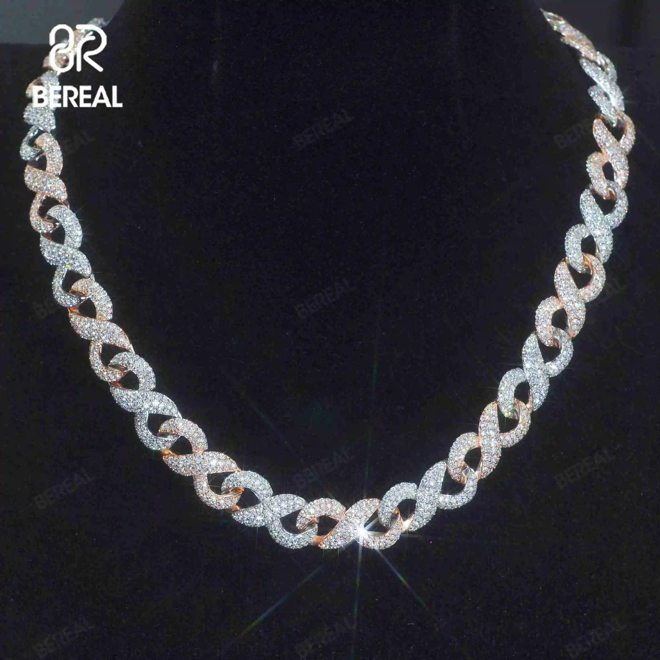 

Custom Vvs Moissanite Cuban Necklace Chain Hip Hop Style Iced Out Diamond 925 Silver Rose Gold Cuban Bracelet Men Women Jewelry