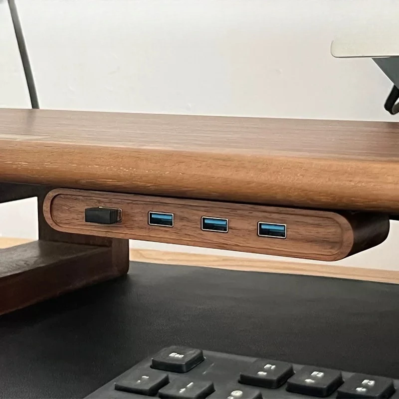 Black Walnut Shell USB‑C Hub Docking Station, 2A2C  USB Splitter With 1.5M Cable, Desktop Type‑C Port Expander For Laptop PC