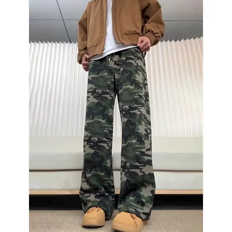 

Свободный крой, камуфляжная рабочая одежда в стиле милитари, джинсы, мужские прямые брюки в американском стиле, осень-зима, большие размеры