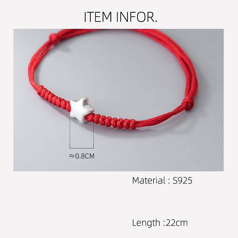 24cm Lucky 999 Silver Rope Bracelets Women Silver Frosted Star Red Thread Line String Bracelets For Women Girl