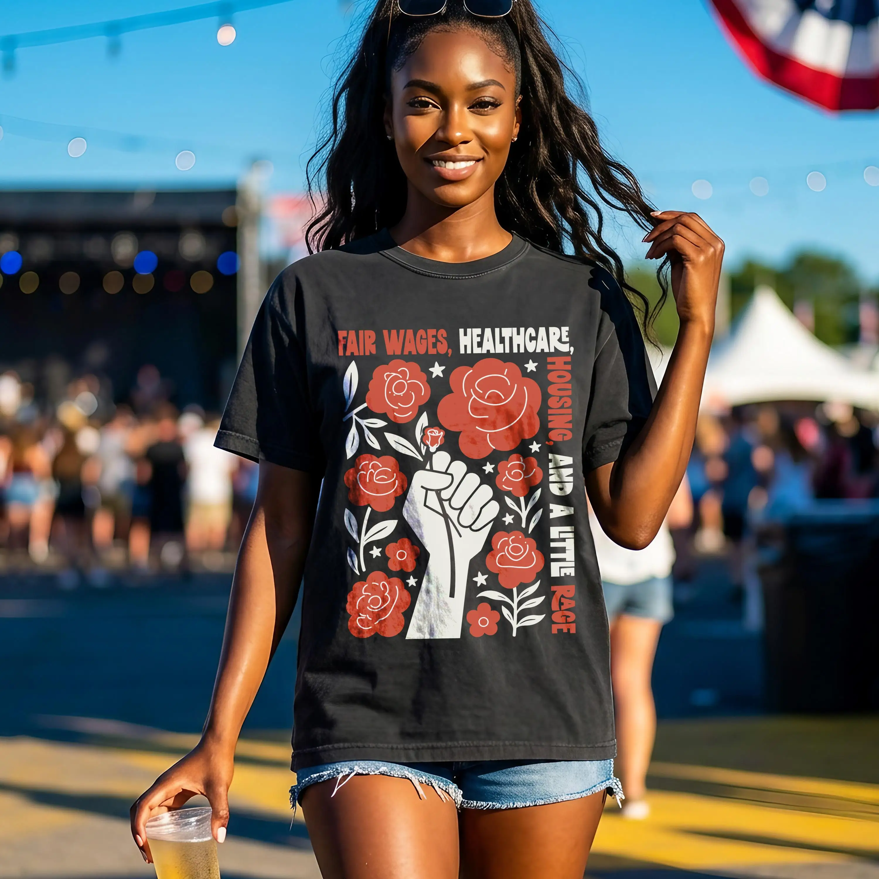 Democratic Socialist T-Shirt, Fair Wages Healthcare Housing Little Rage Progressive Activist Anti-Oppression Protest Shirt