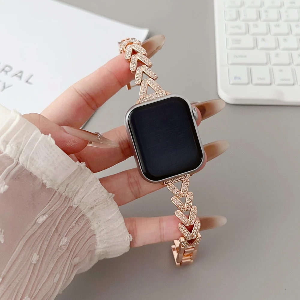 

Luxury Diamond Slim Strap For Apple Watch Series 9 8 7 SE 6 5 4 Se Ultra 49mm Metal Band For iWatch 41mm 45mm 42 38mm 40mm 44mm