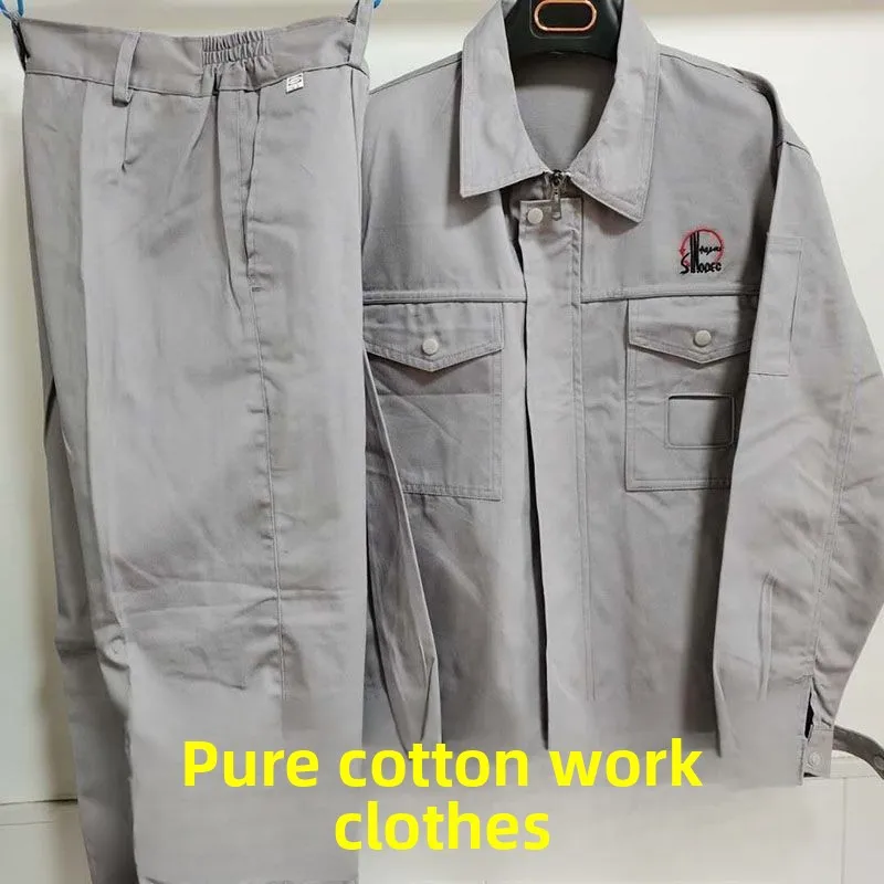 

Комплект рабочей одежды из чистого хлопка с длинными рукавами для мужчин, устойчивый к износу, для ремонта и обслуживания, модная униформа для мастерских.