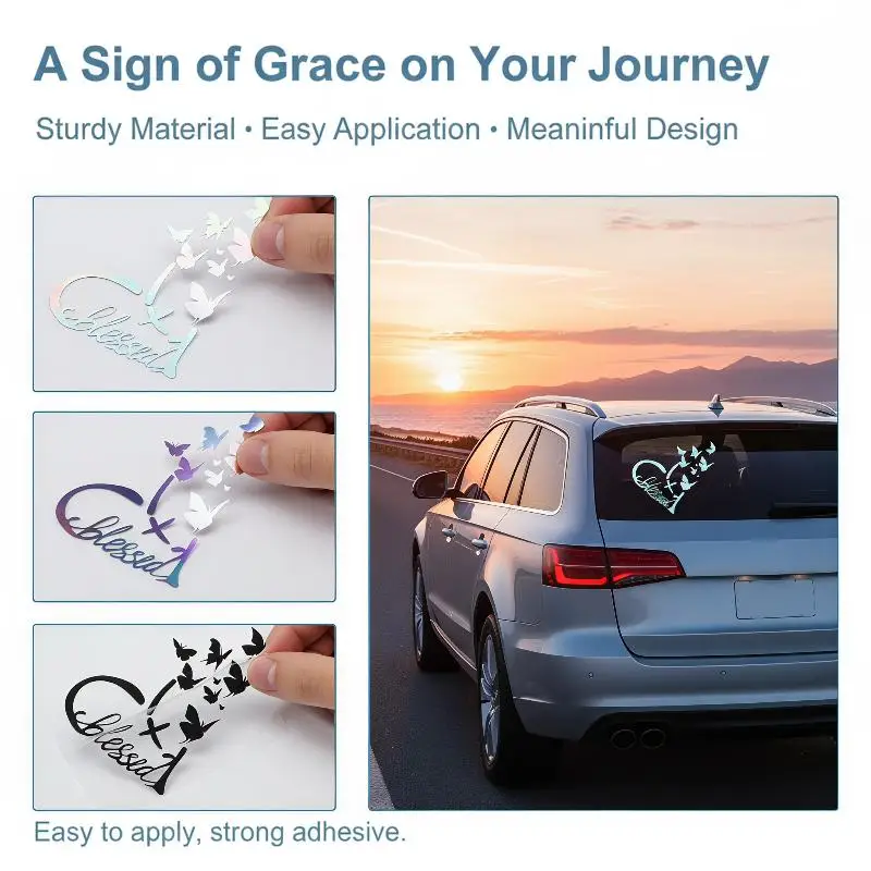 2Pcs Text Blessing Butterfly Decals Waterproof Scratch Cover Stickers for Car Rearview Mirror Exterior Decor