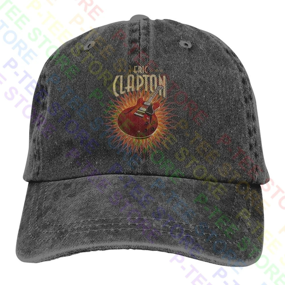 Eric Clapton Fire Background Gibson Les Paul Washed Denim Baseball Cap Trucker Hats Cute Streetwear