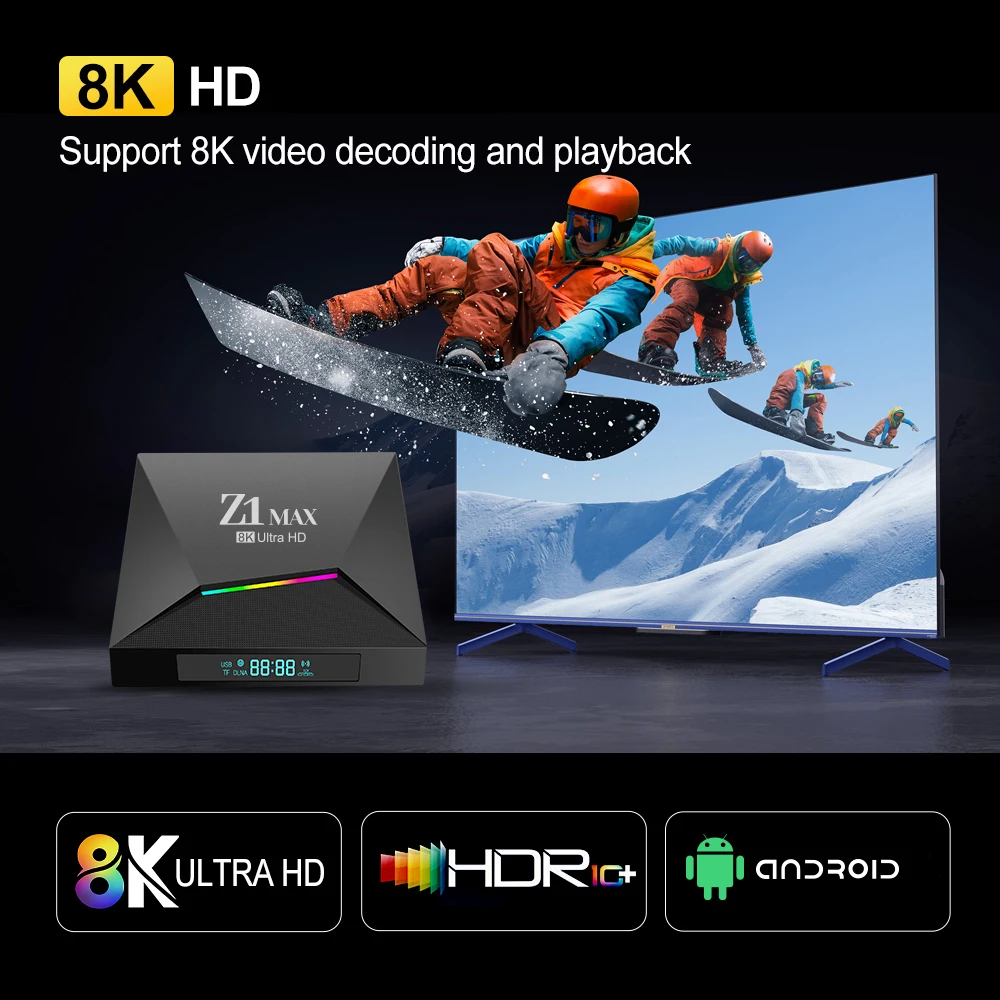Z1 Max Android 15 Smart TV Box Allwinner H618 رباعي النواة 4G 5G Dual WiFi BT5.0 مشغل الوسائط صوت رقمي عن بعد HD 8K 4K iptv