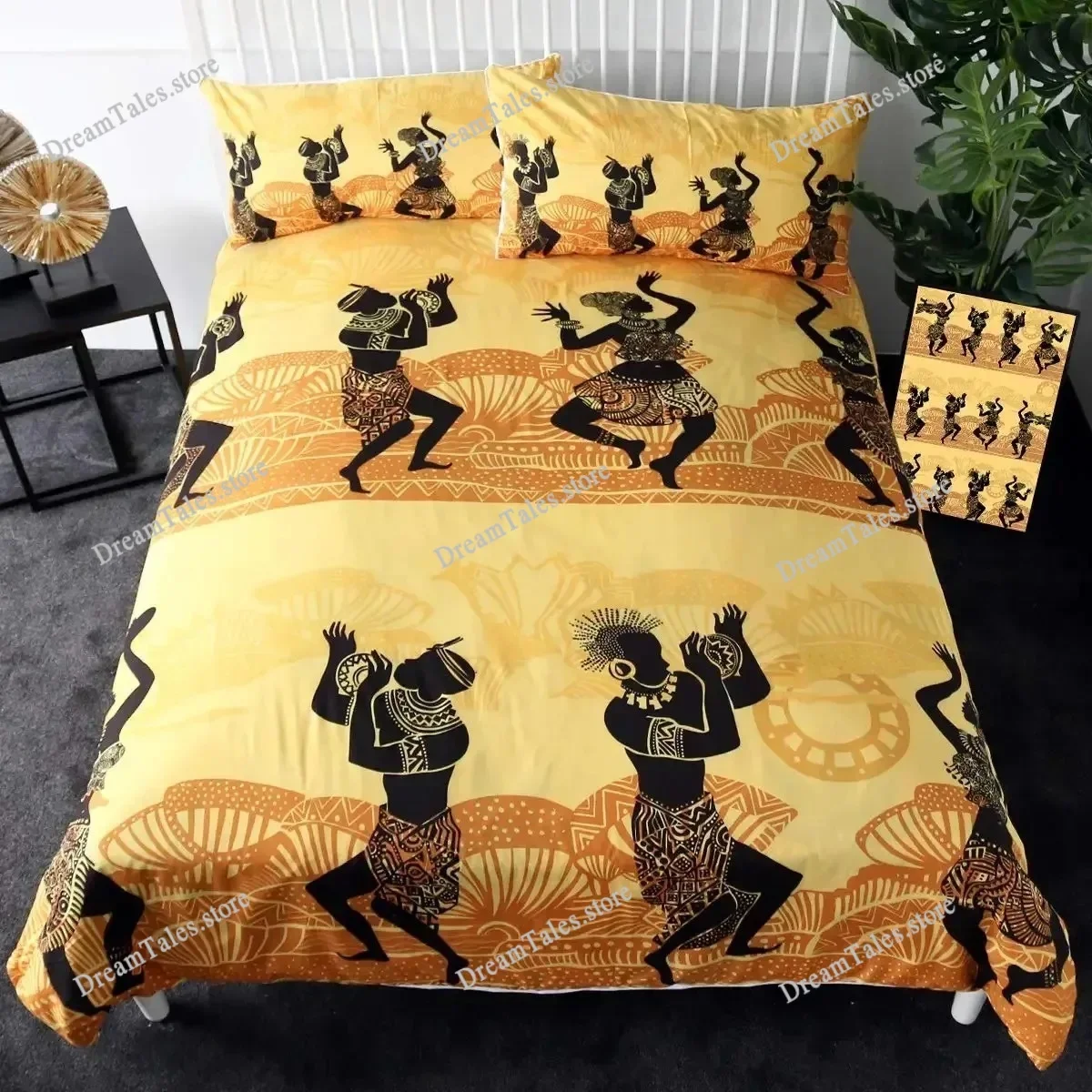 African American Duvet Cover Set Afro Bedding Set Black Women in Ethnic Dress Bed Set Tribal Modern Urban Home Decor King