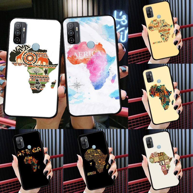 Coque peinte de géographie de carte africaine, étui peint pour Oppo A58 A78 A98 A15 A16 A17 A52 A72 A76 A96 A54 A74 A94 A57 A77 A54S A57S