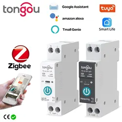 TUYA ZigBee akıllı devre kesici akıllı anahtar 1P 63A DIN ray için akıllı ev kablosuz uzaktan kumanda anahtarı APP tarafından TONGOU