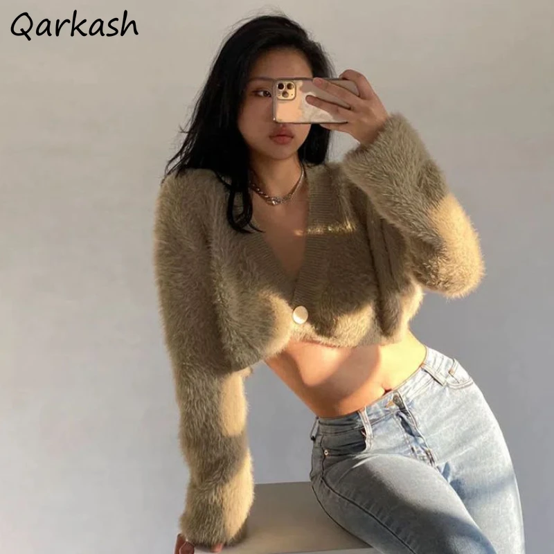 Crop Sweater Cardigans for Women Autumn Winter Hot Sweet Y2k Fashion Streetwear Elegant Ladies Soft Knitted Versatile Cool Girls