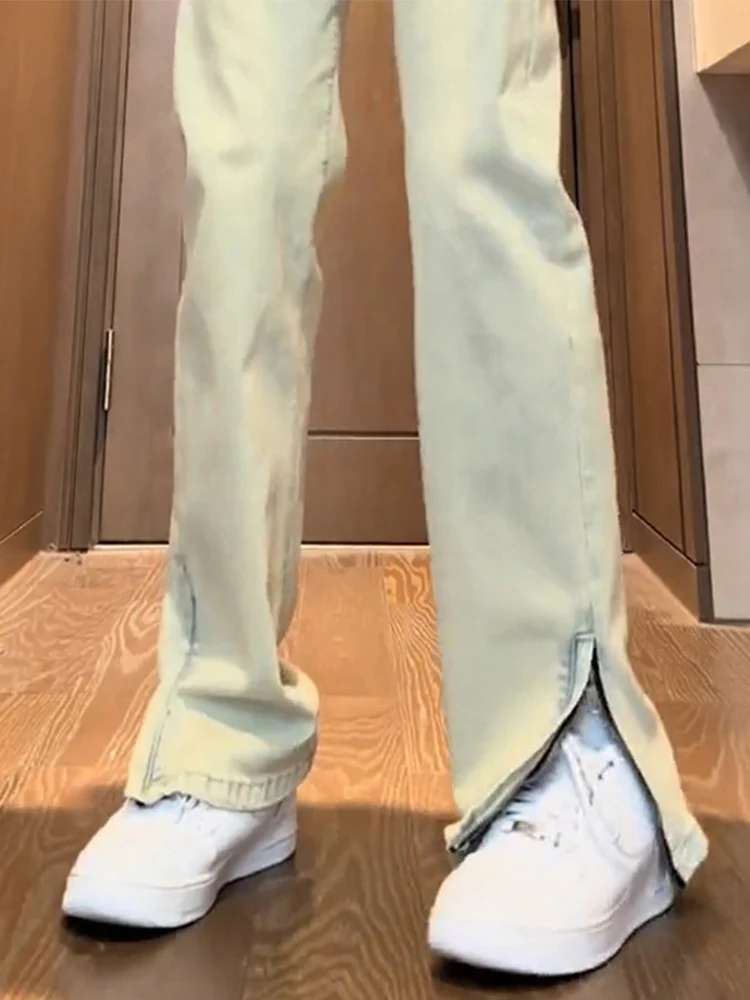 

American Sle Retro Yellow Clay Men's Jeans High Waist Straight CleanFit Water Waed Zipper Bell Bot Spring Faion