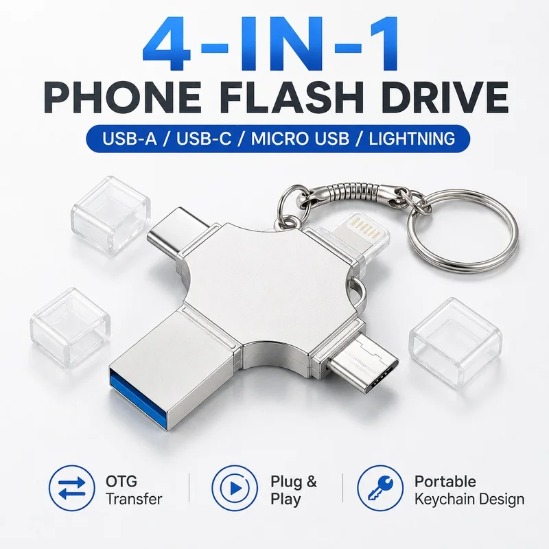 4 in 1 OTG USB Flash Drive, High Capacity Phone USB Memory Stick for Type C Micro USB Phone Tablet Computer