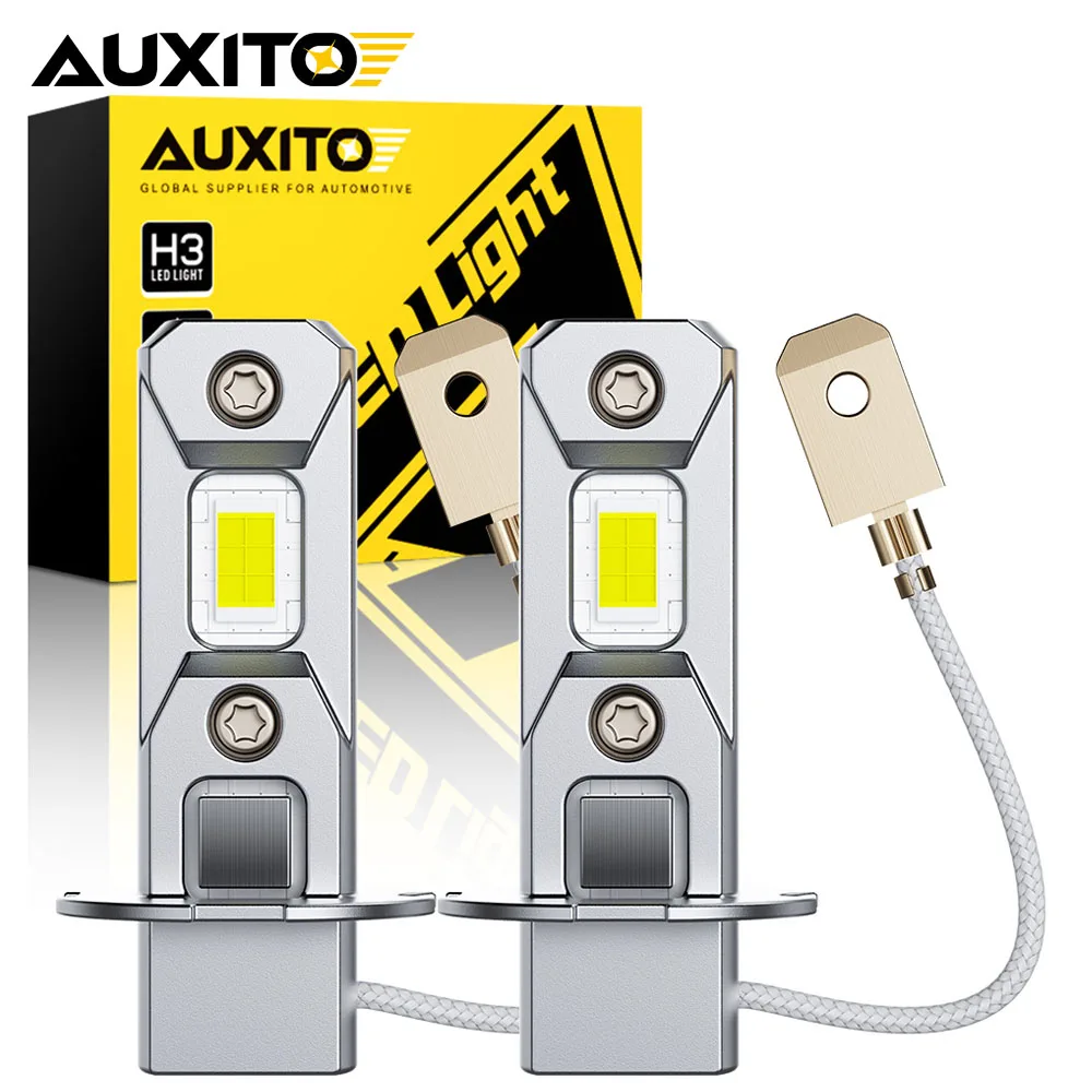 AUXITO 2Pcs Mini H3 LED Car Headlight Bulbs Fanless H3 LED Fog Light Bulb Yellow DRL Super Bright White Car Driving Lamp DC 12V