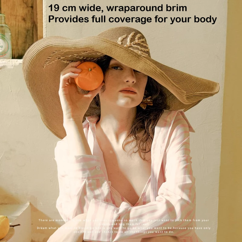 19Cm Big Brim Women French Flatroof Hat Girls Outdoors Summer Sun Protection Fashion Beach Cap Take Pictures Sun Hats Sombrero