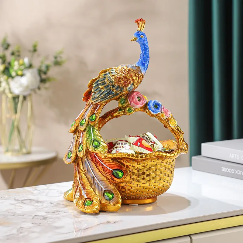 Peacock Figurine Key Tray, High-End Home Accent for Coffee Table, Moving-In Gift for Doorway & Office