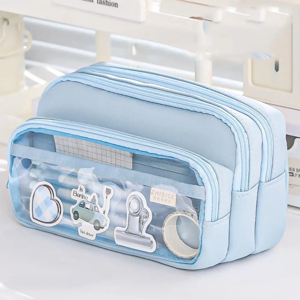 

Lovely Fashion Multilayer Transparent Pencil Case Transparent Large-capacity Pencil Bag Marker Pouch Zipper Pen Pouch Student