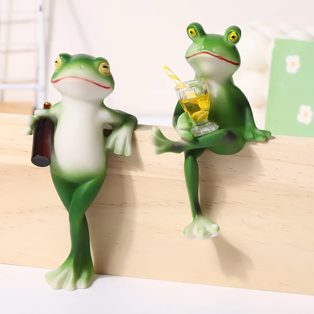 

Frog Ornament Hanging Flower Pot Edge Ornaments Cartoon Animal Hand-Painted Sitting Lying Down Standing Frog Figurines Decor
