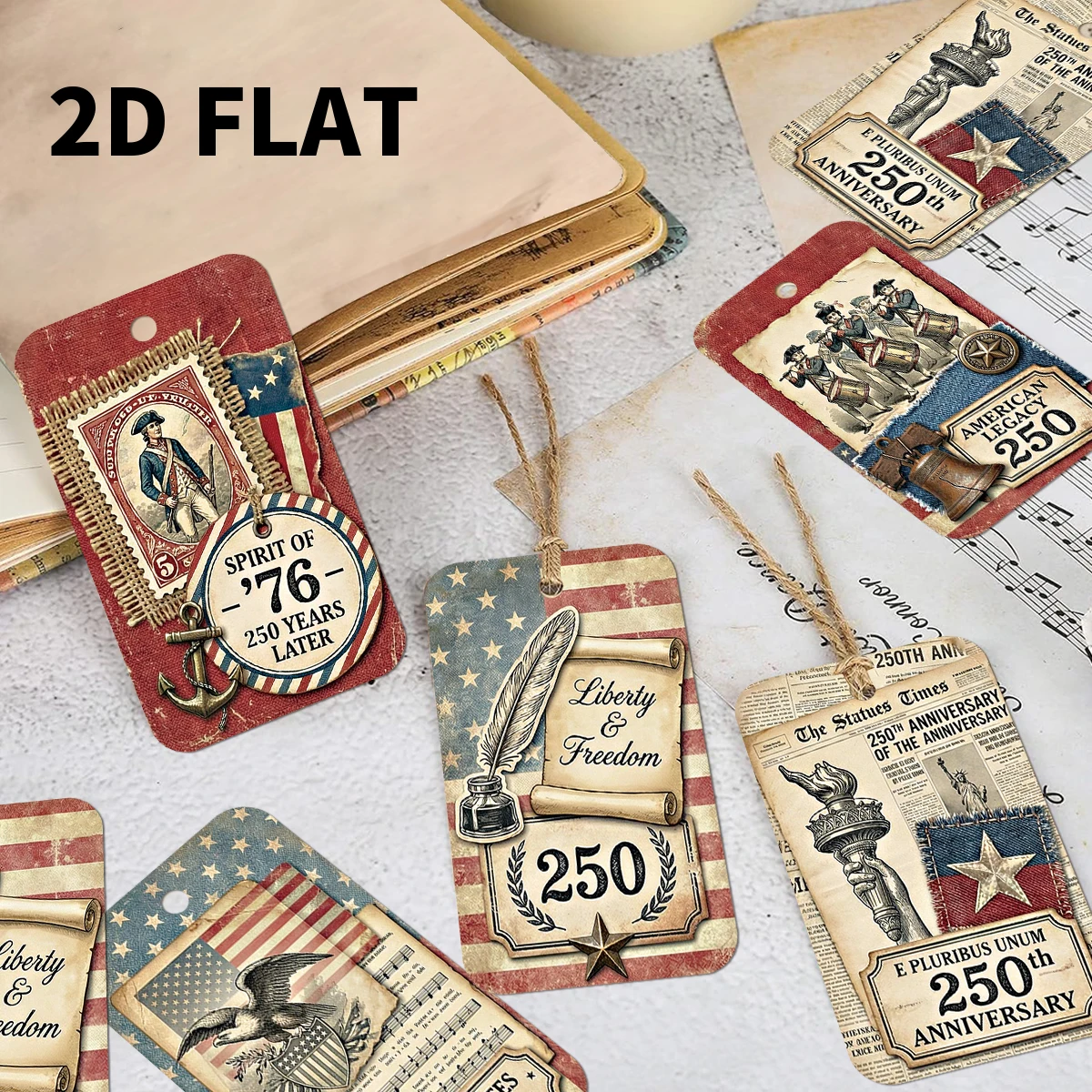 50 Stück Vintage-Geschenkanhänger im amerikanischen Jubiläumsstil mit Hanfseil, patriotische Anhänger zum Unabhängigkeitstag, Party-Grußkarten