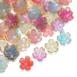 50pcs Gradual Change Cherry Blossoms Acrylic Beads Golden Brushed Patter Petals Charm Connector DIY Jewelry Making Acessories