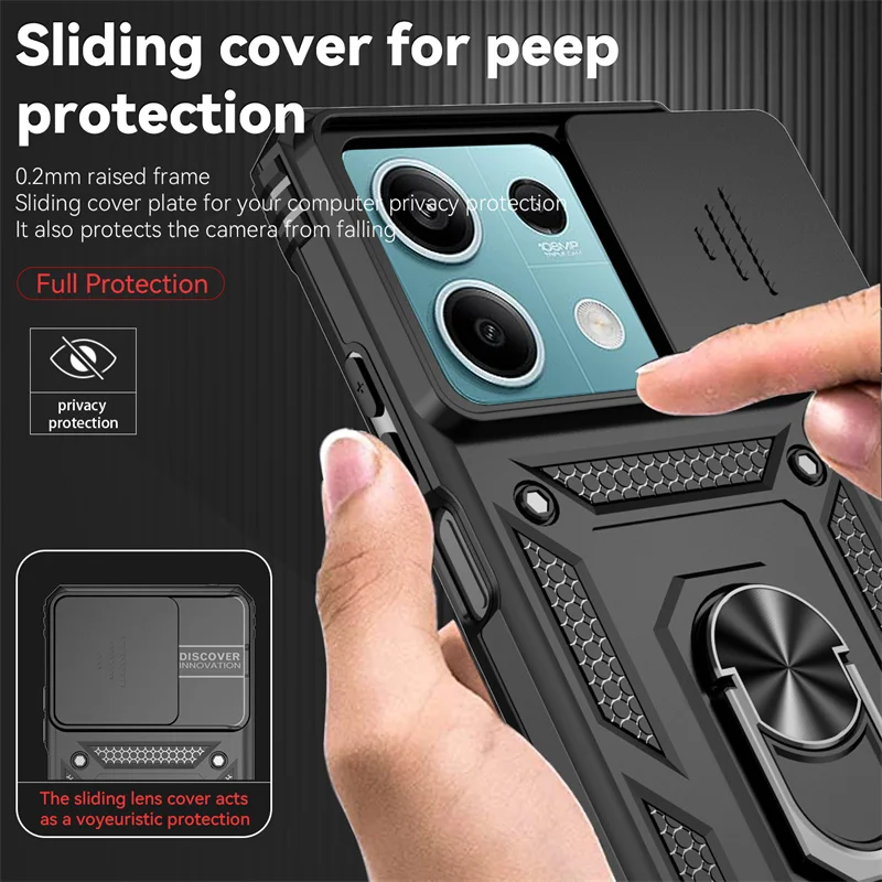 For Redmi Note 13 Pro 5G Case Slide Lens Cover Xiaomi Redmi Note 13 Pro Fundas Military Grade Ring Holder Case Redmi Note 13 Pro