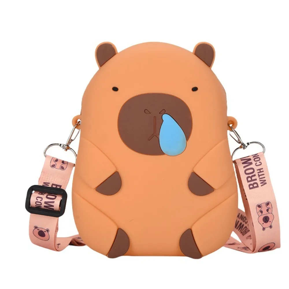 

2 Size Kawaii Capybara Shoulder Bag Cartoon Waterproof Children Small Purse Wallet Adjustable Straps Silicone Doll Bag Students